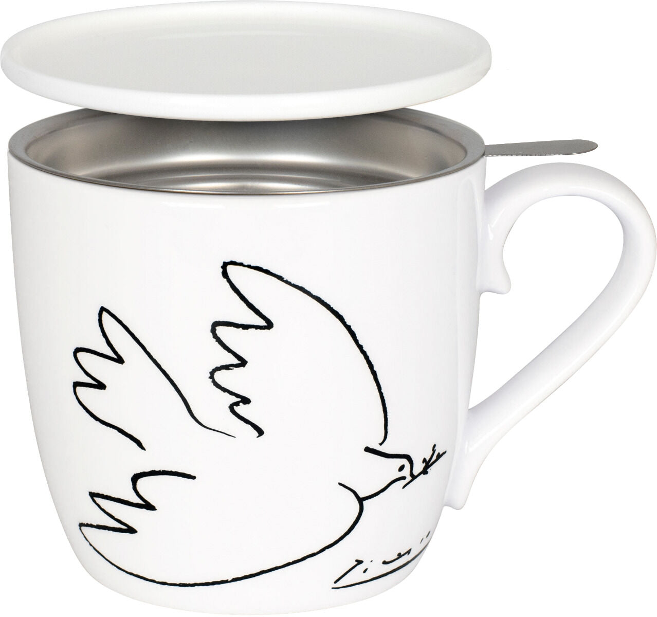 KÖNITZ 115S570210 Becher Picasso - La Colombe de la Paix (Die Friedenstaube) 425 ml mit Sieb und Deckel, Bone China…