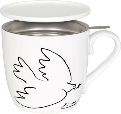 KÖNITZ 115S570210 Becher Picasso - La Colombe de la Paix (Die Friedenstaube) 425 ml mit Sieb und Deckel, Bone China…