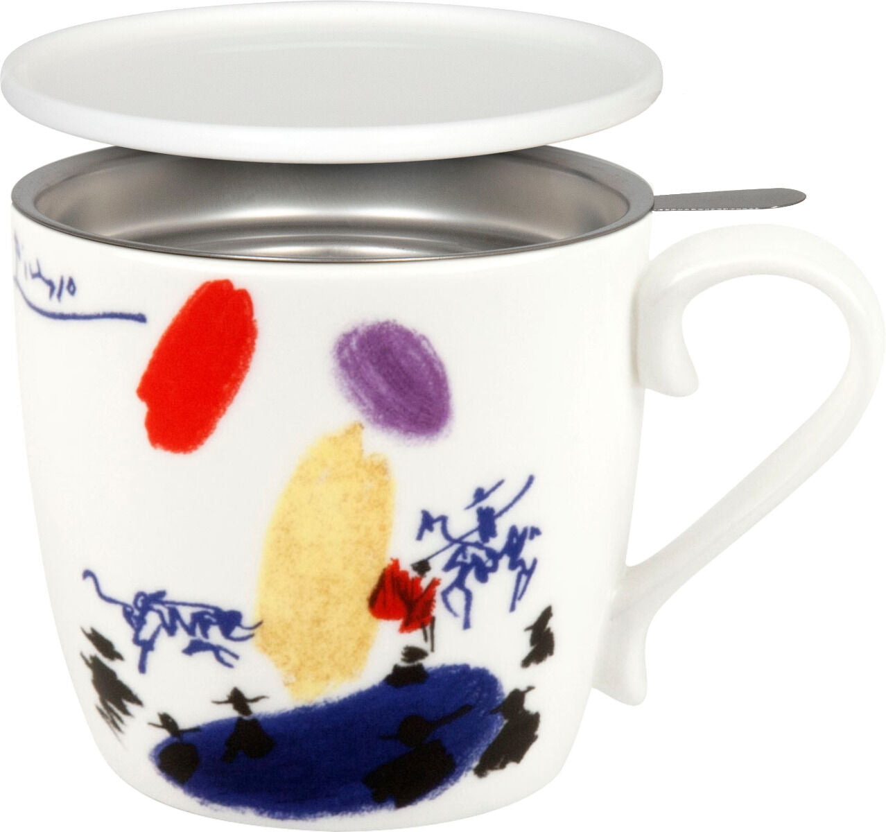 KÖNITZ 115S571990 Becher Picasso - Corrida 425 ml mit Sieb und Deckel, Bone China Porzellan