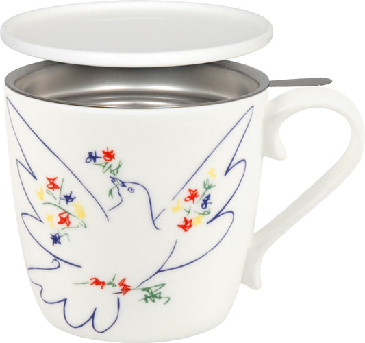 KÖNITZ 115S571992 Becher Picasso - La Colombe Du Festival 425 ml mit Sieb und Deckel, Bone China Porzellan