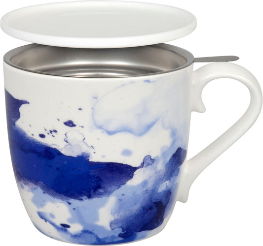 KÖNITZ 115S572252 Becher Seeing Blue 425 ml mit Sieb und Deckel, Bone China Porzellan