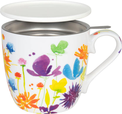 KÖNITZ 115S572369 Becher Victoria Lowe - Full Bloom 425 ml mit Sieb und Deckel, Bone China Porzellan