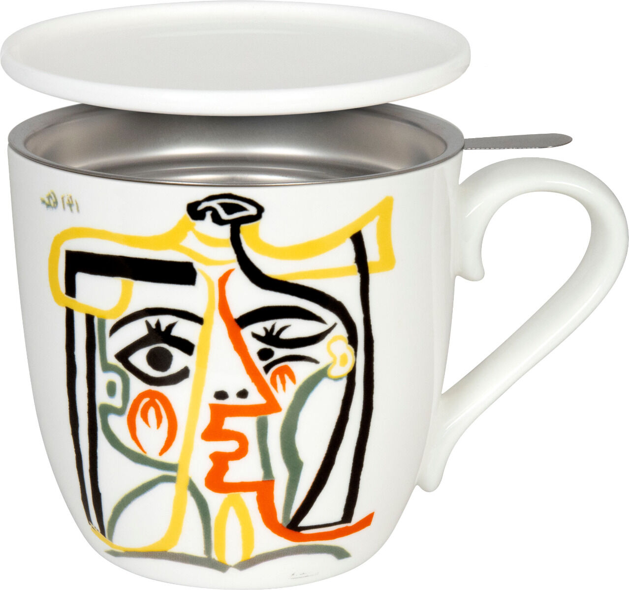 KÖNITZ 115S572578 Becher Picasso - Jaqueline with Hat 425 ml mit Sieb und Deckel, Bone China Porzellan