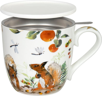 KÖNITZ 115S572615 Becher Victoria Lowe - Autumn squirre (Herbst Eichhörnchen) 425 ml mit Sieb und Deckel, Bone China…