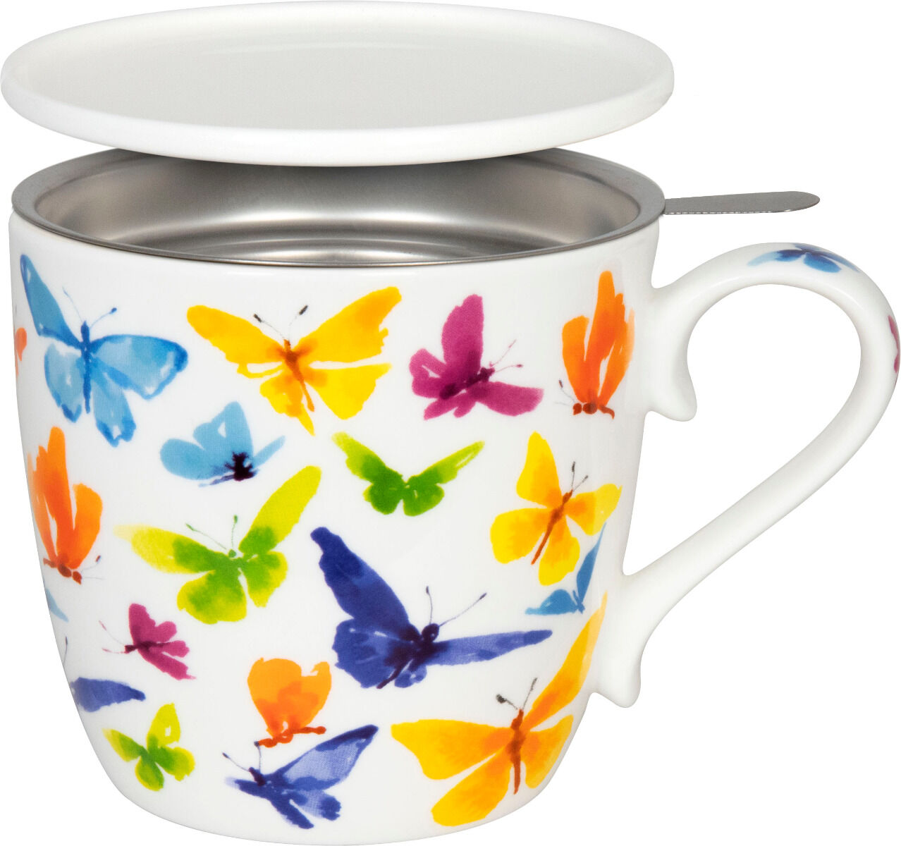 KÖNITZ 115S572705 Becher BUTTERFLY 425 ml mit Sieb und Deckel, Bone China Porzellan