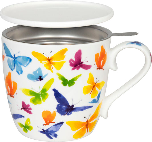KÖNITZ 115S572705 Becher BUTTERFLY 425 ml mit Sieb und Deckel, Bone China Porzellan