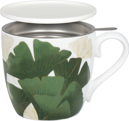 KÖNITZ 115S572814 Becher Ginkgo 425 ml mit Sieb und Deckel, Bone China Porzellan