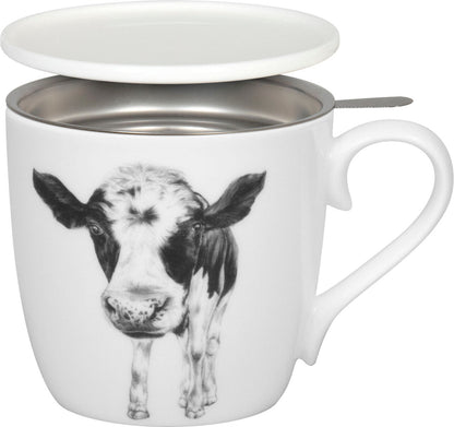 KÖNITZ 115S572863 Becher AMAZING ANIMALS Kuh 425 ml mit Sieb und Deckel, Bone China Porzellan / Design Vanessa Kahl