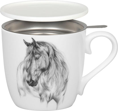 KÖNITZ 115S572864 Becher AMAZING ANIMALS Pferd 425 ml mit Sieb und Deckel, Bone China Porzellan / Design Vanessa Kahl