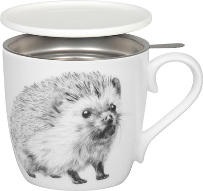 KÖNITZ 115S572865 Becher AMAZING ANIMALS Igel 425 ml mit Sieb und Deckel, Bone China Porzellan / Design Vanessa Kahl