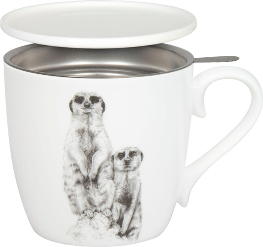 KÖNITZ 115S572957 Becher AMAZING ANIMALS Erdmännchen 425 ml mit Sieb und Deckel, Bone China Porzellan / Design Vanessa…