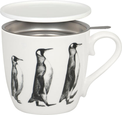 KÖNITZ 115S572987 Becher AMAZING ANIMALS Pinguin 425 ml mit Sieb und Deckel, Bone China Porzellan / Design Vanessa Kahl