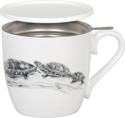 KÖNITZ 115S573020 Becher AMAZING ANIMALS Schildkröten 425 ml mit Sieb und Deckel, Bone China Porzellan / Design Vanessa…