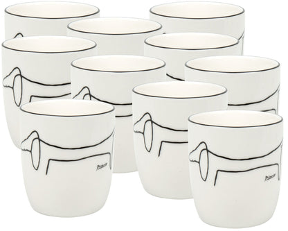 10er SET KÖNITZ 1172682770 Becher PICASSO - Le Chien (Der Hund) - 200 ml aus New Bone China Porzellan