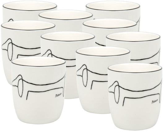 10er SET KÖNITZ 1172682770 Becher PICASSO - Le Chien (Der Hund) - 200 ml aus New Bone China Porzellan