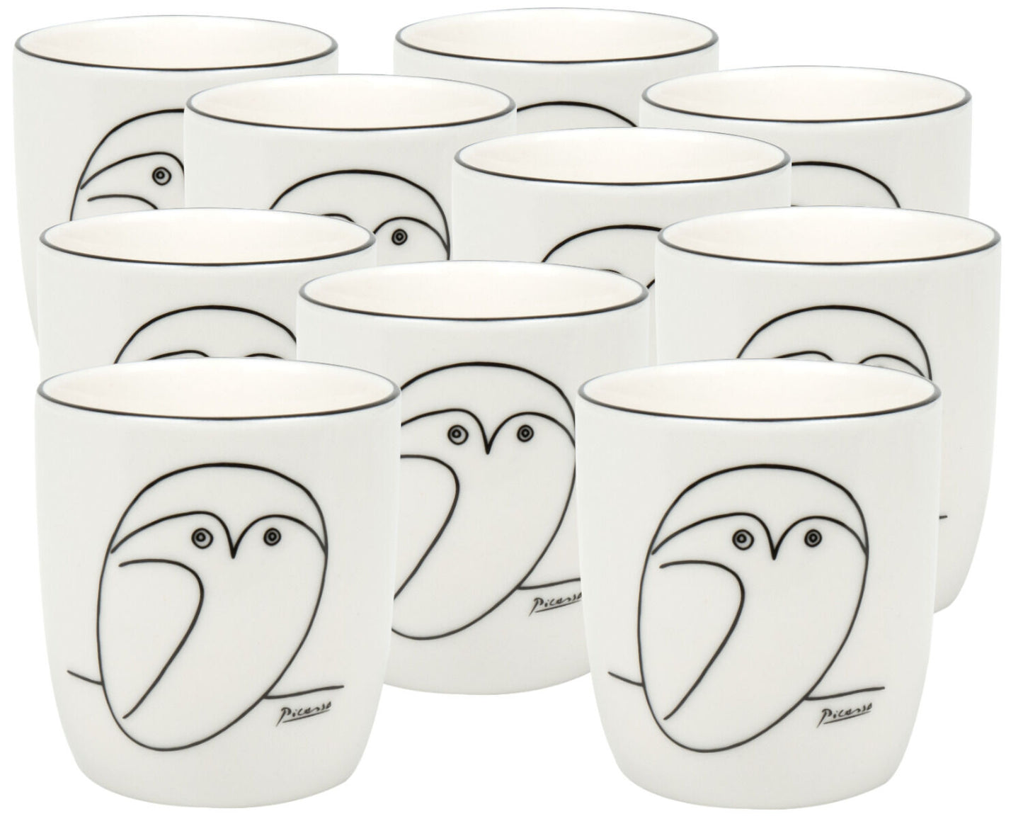 10er SET KÖNITZ 1172682773 Becher PICASSO - Le Chouette (Die Eule) - 200 ml aus New Bone China Porzellan
