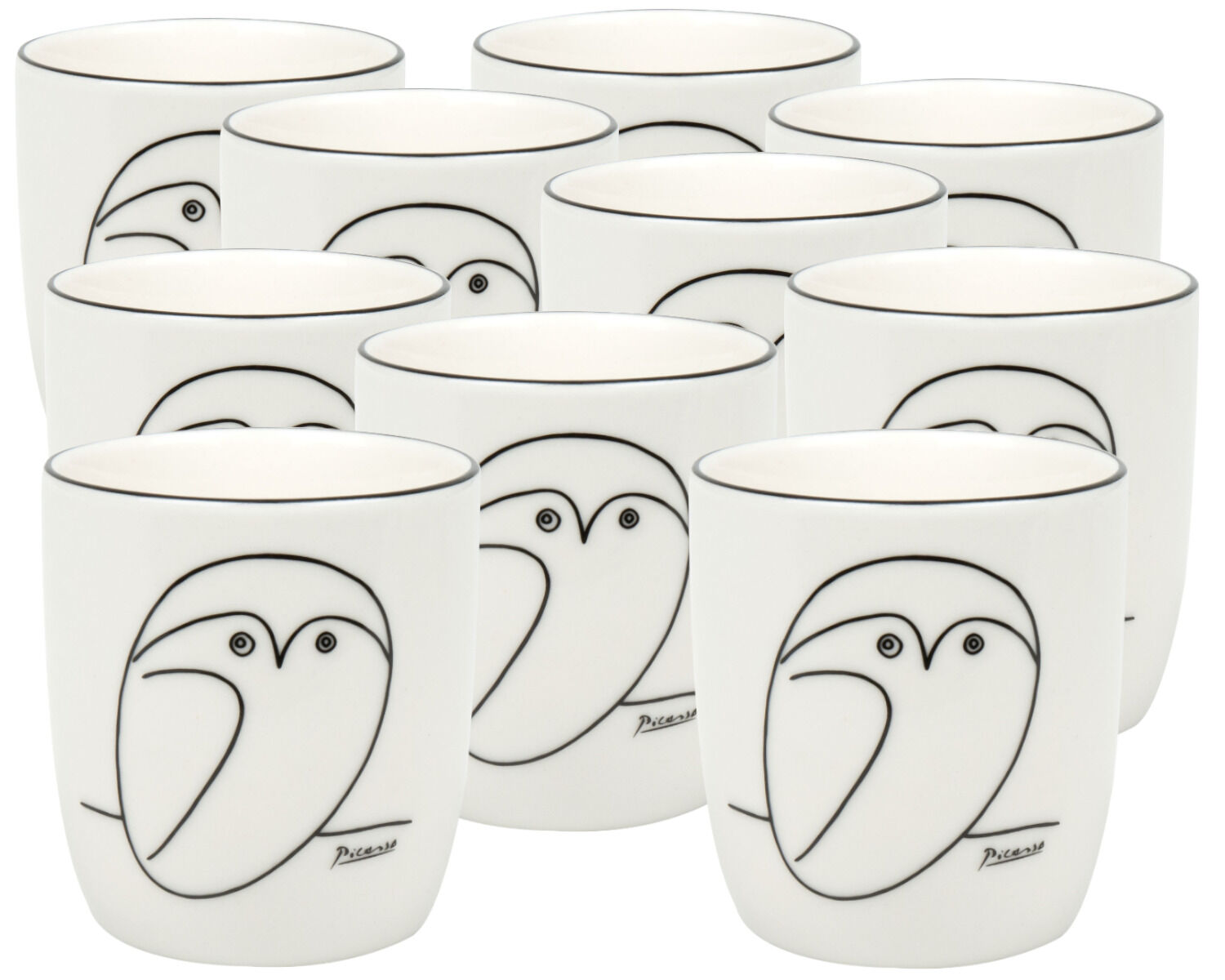 10er SET KÖNITZ 1172682773 Becher PICASSO - Le Chouette (Die Eule) - 200 ml aus New Bone China Porzellan