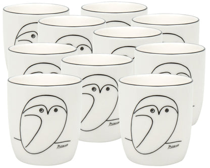 10er SET KÖNITZ 1172682773 Becher PICASSO - Le Chouette (Die Eule) - 200 ml aus New Bone China Porzellan