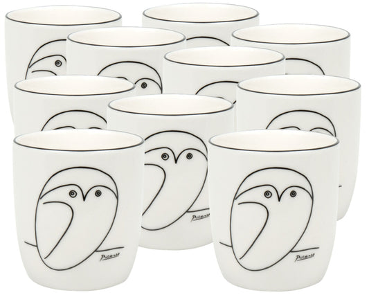 10er SET KÖNITZ 1172682773 Becher PICASSO - Le Chouette (Die Eule) - 200 ml aus New Bone China Porzellan