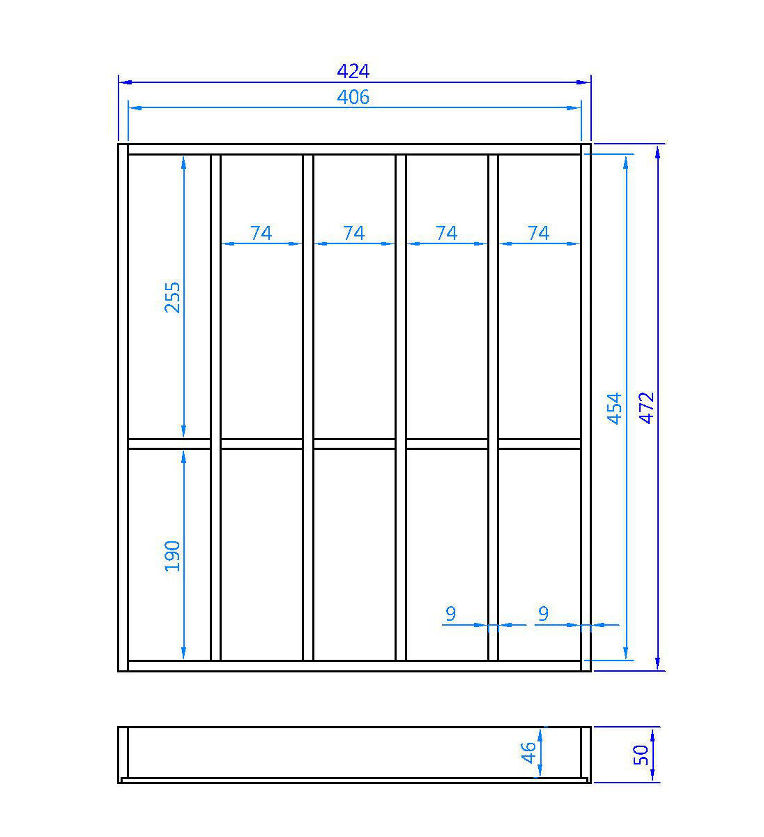 Besteckeinsatz AERIK aus Massivholz (Eiche), 424 x 472 mm, universell / Besteckkasten