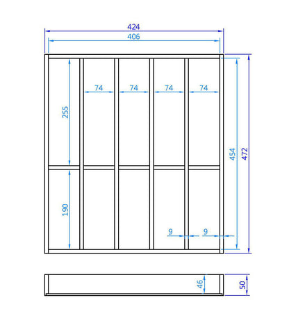 Besteckeinsatz AERIK aus Massivholz (Eiche), 424 x 472 mm, universell / Besteckkasten