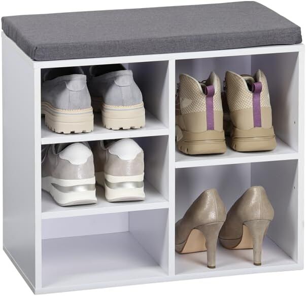 KESPER 15905 Schuhschrank mit Sitzkissen, weiß/grau, 51,5 x 29,5 x 48 cm