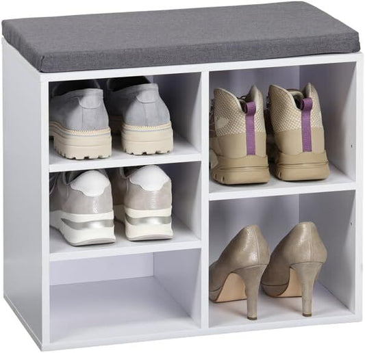KESPER 15905 Schuhschrank mit Sitzkissen, weiß/grau, 51,5 x 29,5 x 48 cm