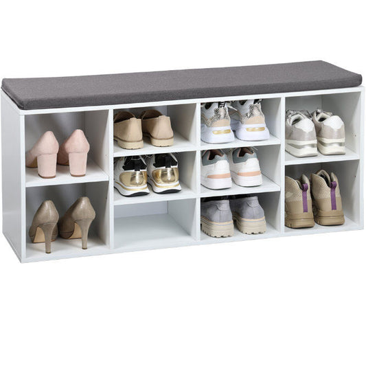 KESPER 9230713 Schuhschrank mit Sitzkissen, weiß/grau, 103,5 x 29,5 x 48 cm