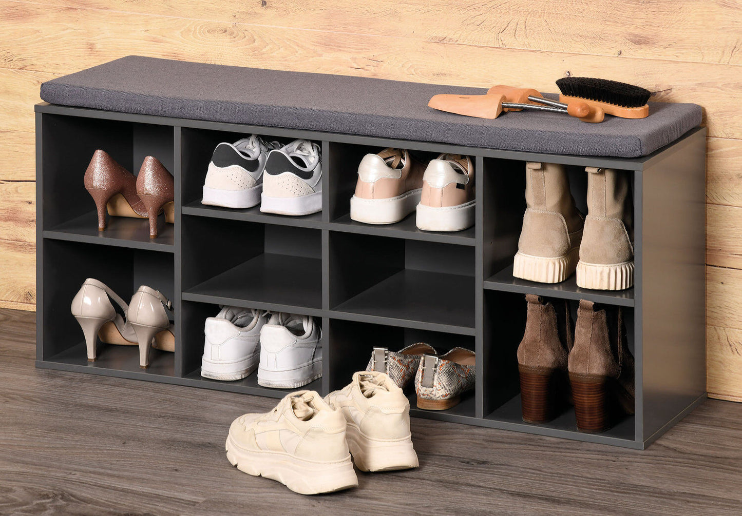 KESPER 1592313 Schuhschrank / Sitzbank, grau, mit Sitzkissen