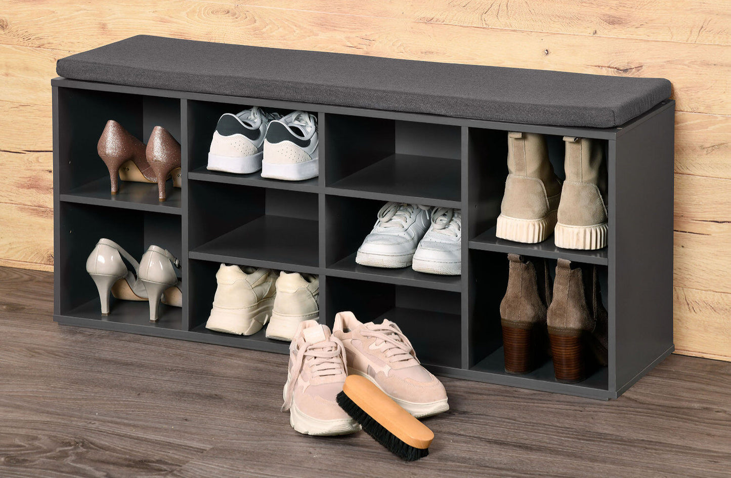 KESPER 1592313 Schuhschrank / Sitzbank, grau, mit Sitzkissen