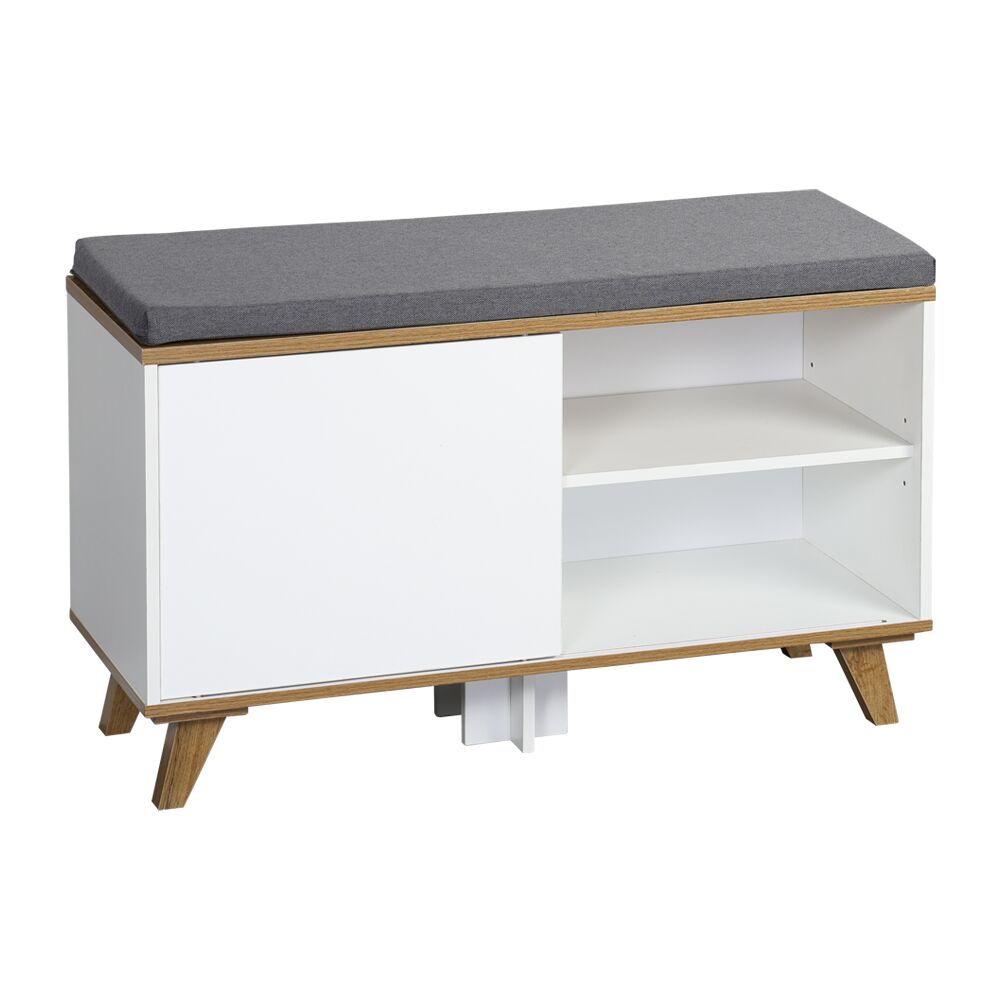 KESPER 1594213 Schuhschrank mit Sitzkissen, weiß, 77 x 30 x 48 cm
