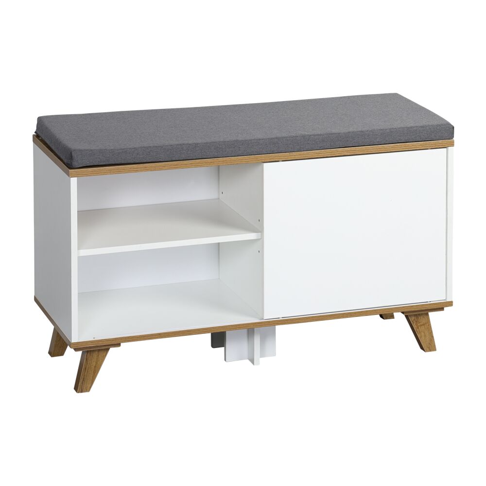 KESPER 1594213 Schuhschrank mit Sitzkissen, weiß, 77 x 30 x 48 cm