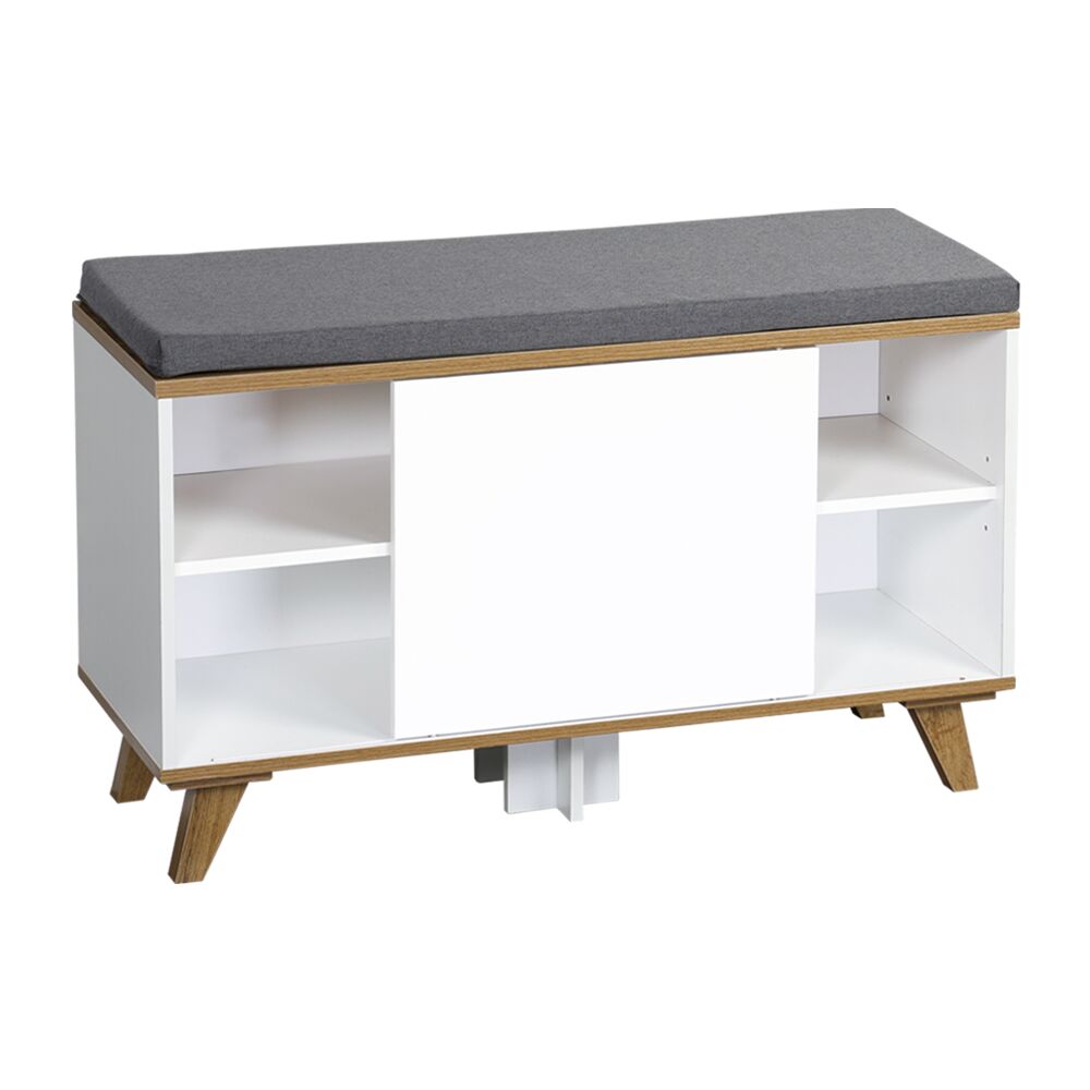 KESPER 1594213 Schuhschrank mit Sitzkissen, weiß, 77 x 30 x 48 cm