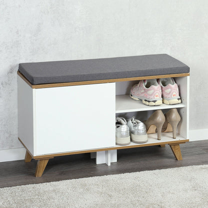 KESPER 1594213 Schuhschrank mit Sitzkissen, weiß, 77 x 30 x 48 cm