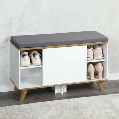 KESPER 1594213 Schuhschrank mit Sitzkissen, weiß, 77 x 30 x 48 cm
