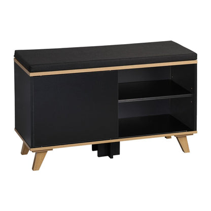 KESPER 1594313 Schuhschrank mit Sitzkissen, schwarz, 77 x 30 x 48 cm