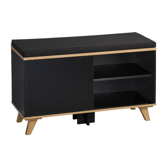 KESPER 1594313 Schuhschrank mit Sitzkissen, schwarz, 77 x 30 x 48 cm