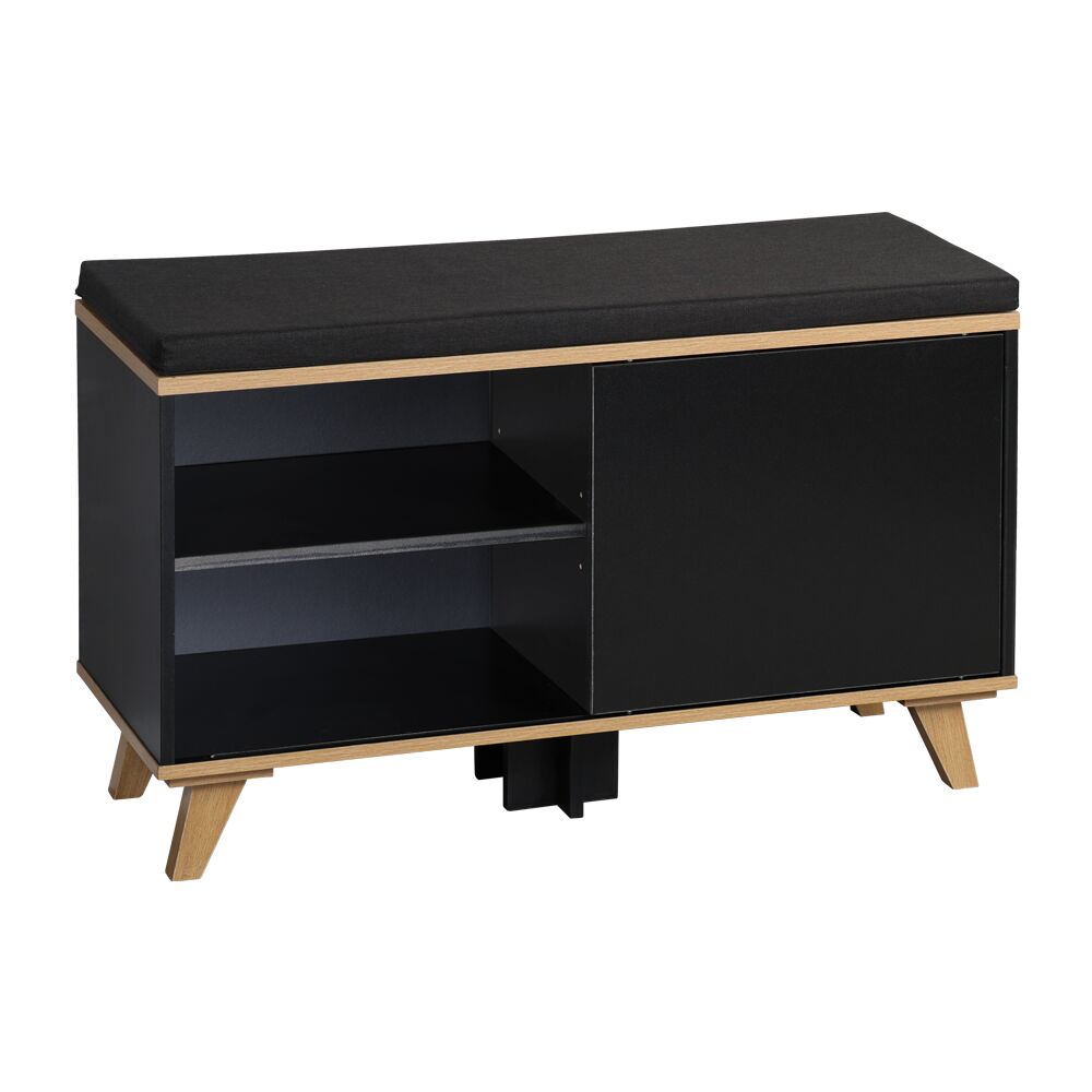 KESPER 1594313 Schuhschrank mit Sitzkissen, schwarz, 77 x 30 x 48 cm