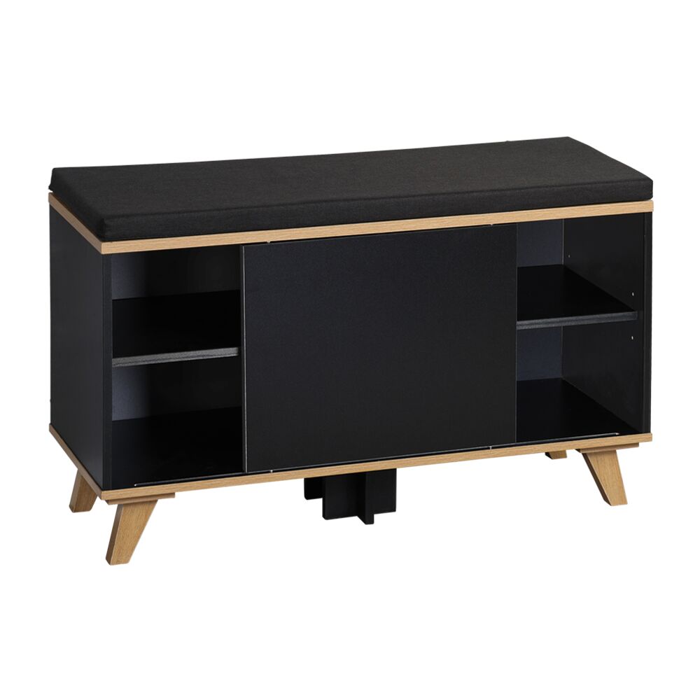 KESPER 1594313 Schuhschrank mit Sitzkissen, schwarz, 77 x 30 x 48 cm