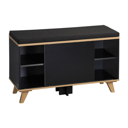 KESPER 1594313 Schuhschrank mit Sitzkissen, schwarz, 77 x 30 x 48 cm
