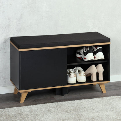 KESPER 1594313 Schuhschrank mit Sitzkissen, schwarz, 77 x 30 x 48 cm