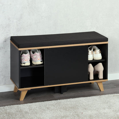 KESPER 1594313 Schuhschrank mit Sitzkissen, schwarz, 77 x 30 x 48 cm