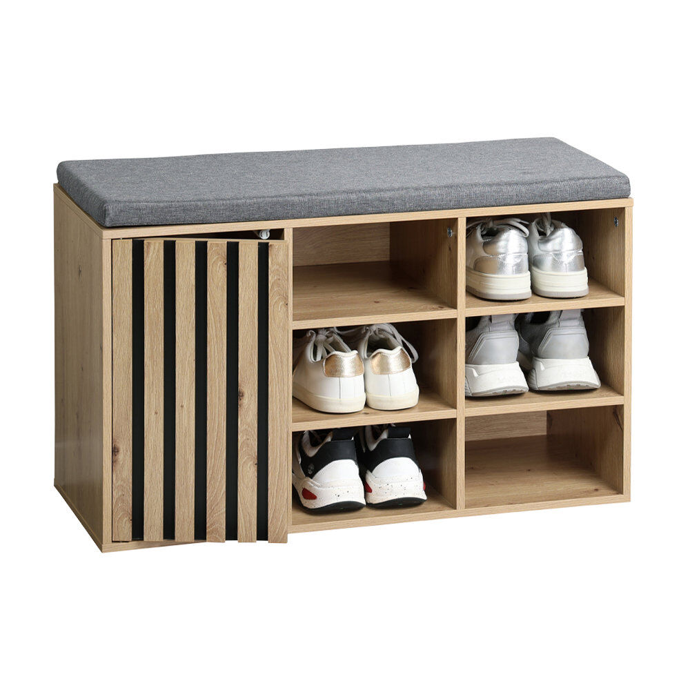 KESPER 1594613 Schuhschrank mit Sitzkissen, braun, Spanplatte FSC, 76 x 29,5 x 48 cm