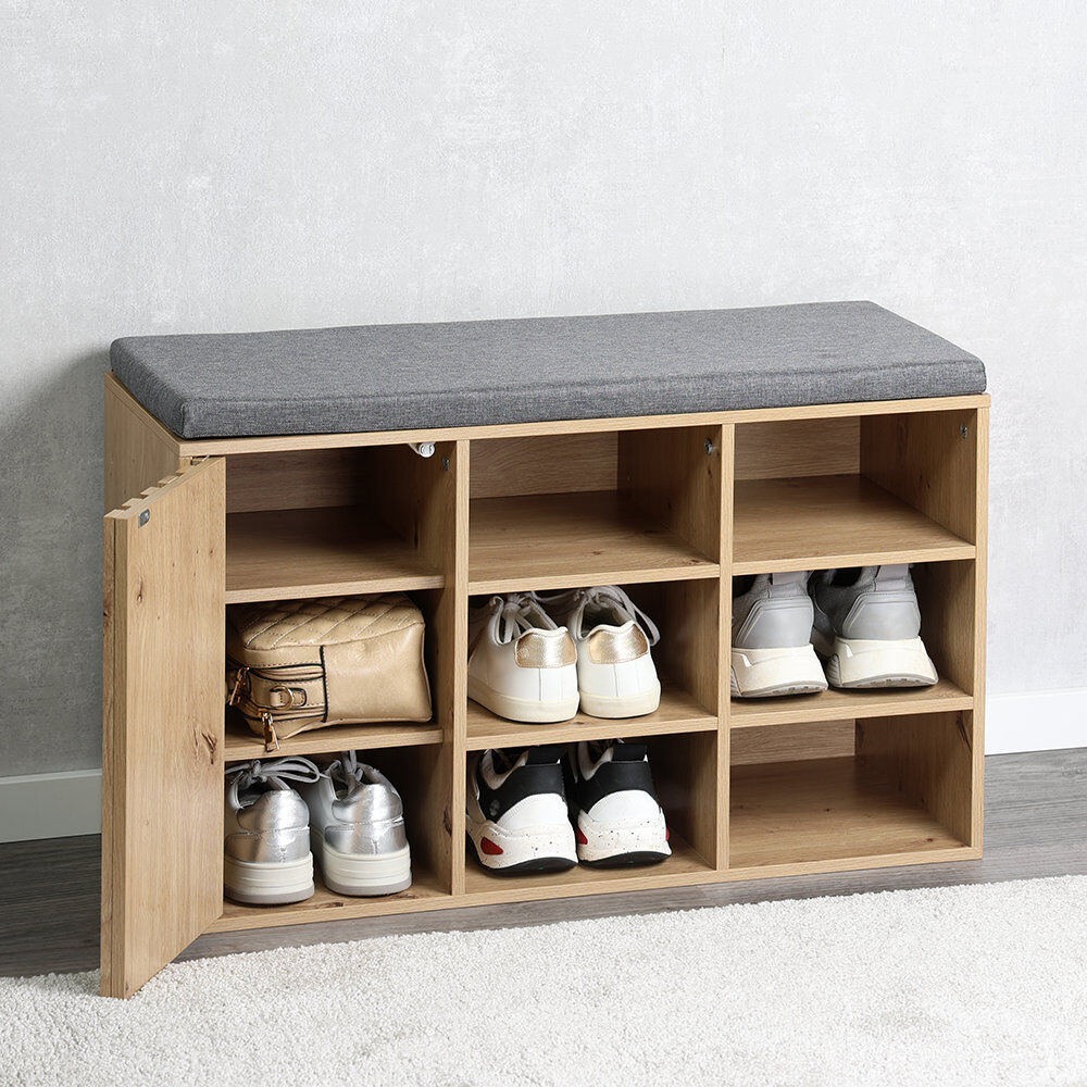 KESPER 1594613 Schuhschrank mit Sitzkissen, braun, Spanplatte FSC, 76 x 29,5 x 48 cm