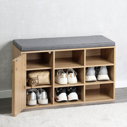 KESPER 1594613 Schuhschrank mit Sitzkissen, braun, Spanplatte FSC, 76 x 29,5 x 48 cm