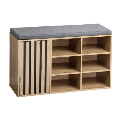 KESPER 1594613 Schuhschrank mit Sitzkissen, braun, Spanplatte FSC, 76 x 29,5 x 48 cm