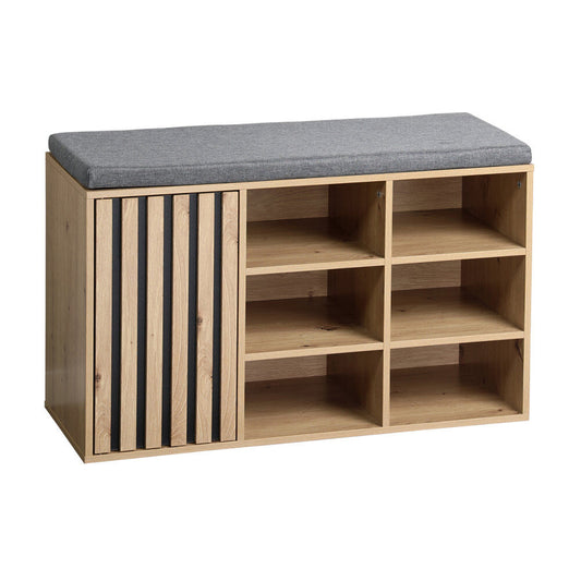 KESPER 1594613 Schuhschrank mit Sitzkissen, braun, Spanplatte FSC, 76 x 29,5 x 48 cm