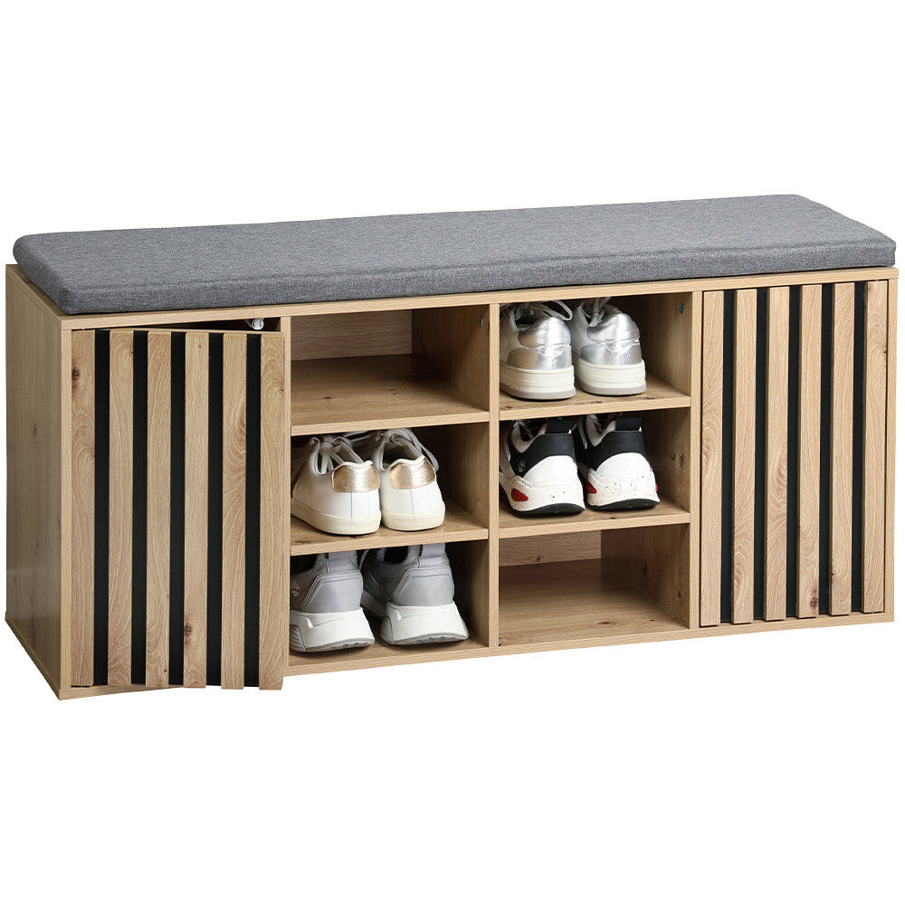 KESPER 1594713 Schuhschrank mit Sitzkissen, braun, Spanplatte FSC, 103 x 29,5 x 48 cm