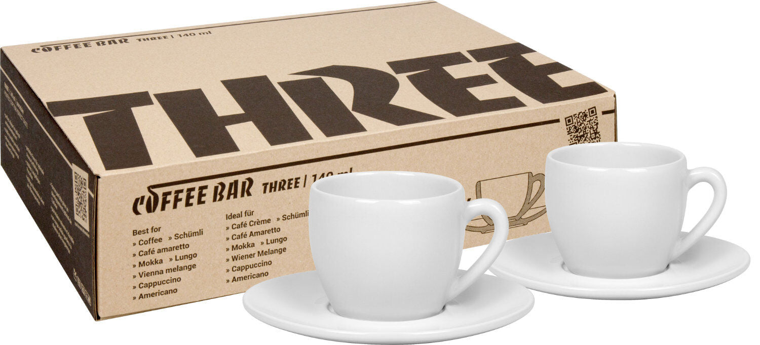 KÖNITZ 2er Set Coffee Bar THREE Kaffeetasse mit Untertasse 140 ml im Geschenkkarton