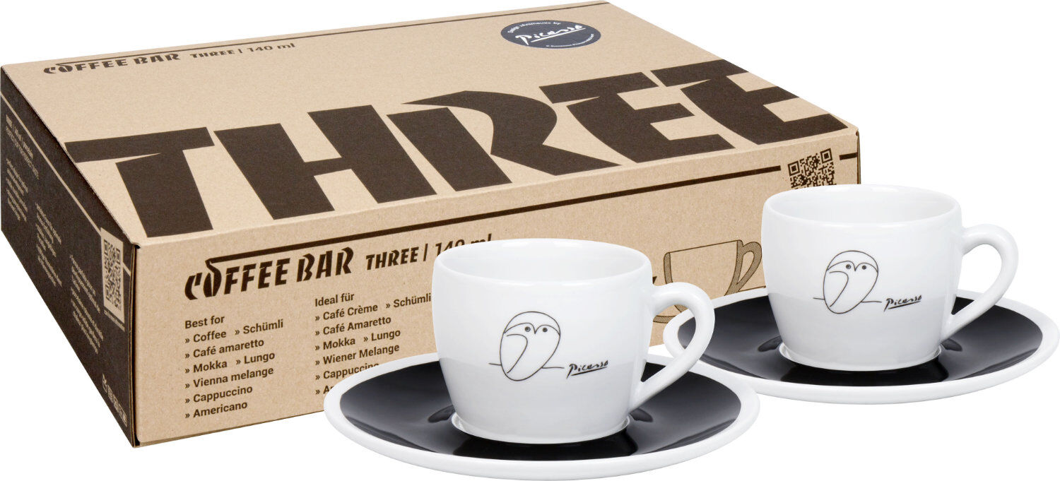 KÖNITZ 2er Set Coffee Bar THREE Picasso Kaffeetasse mit Untertasse 140 ml im Geschenkkarton